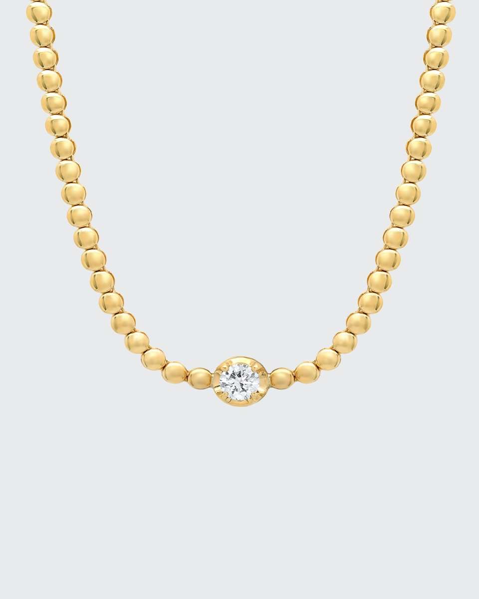 18k Gold Beaded Diamond Tennis Necklace